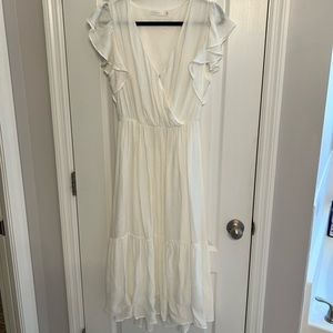 Boutique White Wrap-Illusion Midi Dress